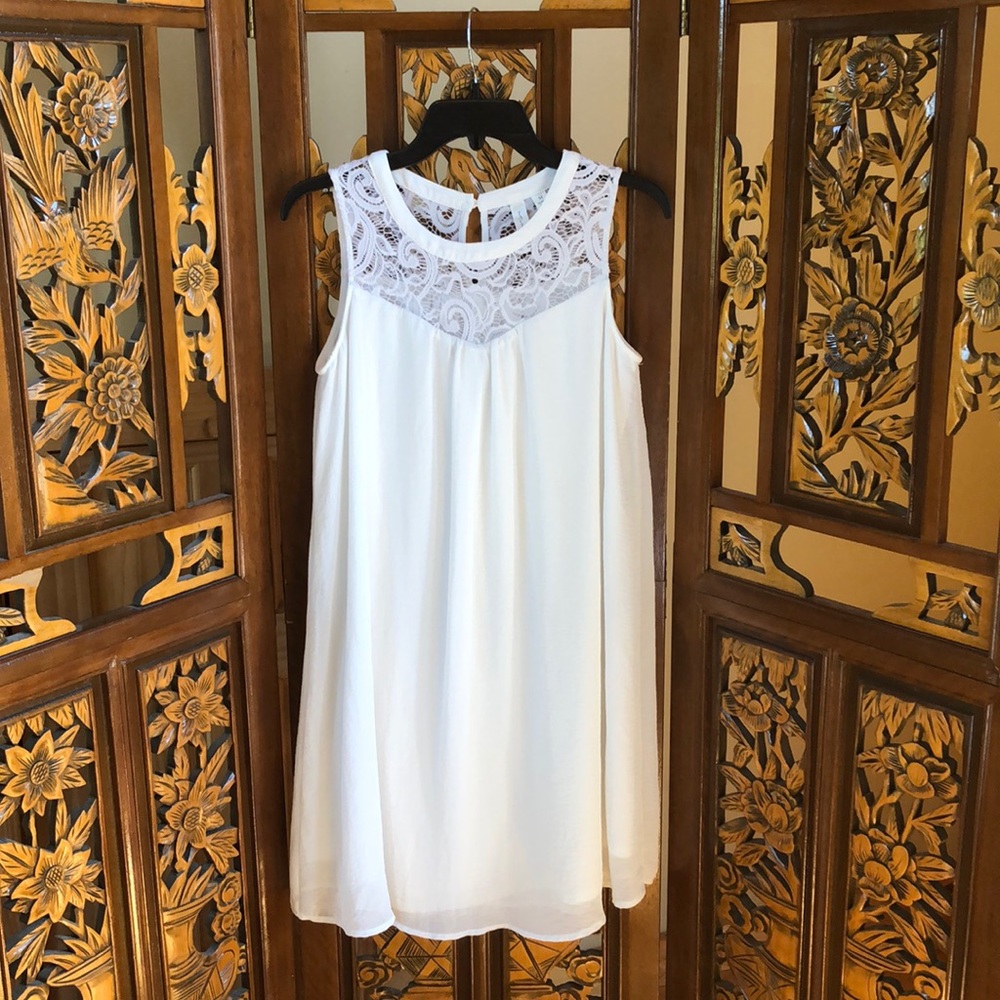 Tacera White Lace Accent Sleeveless Dress Size M